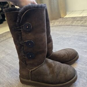 UGG Bailey Dark Brown Winter Boots with Button Accents